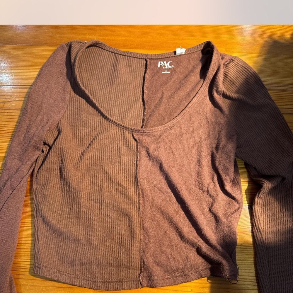 PacSun Chocolate Brown Ribbed Long Sleeve Top